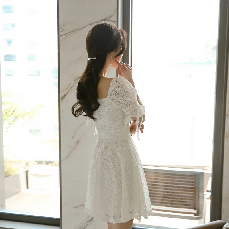 2019 летнее вечернее платье женское элегантное белое кружевное с v образным