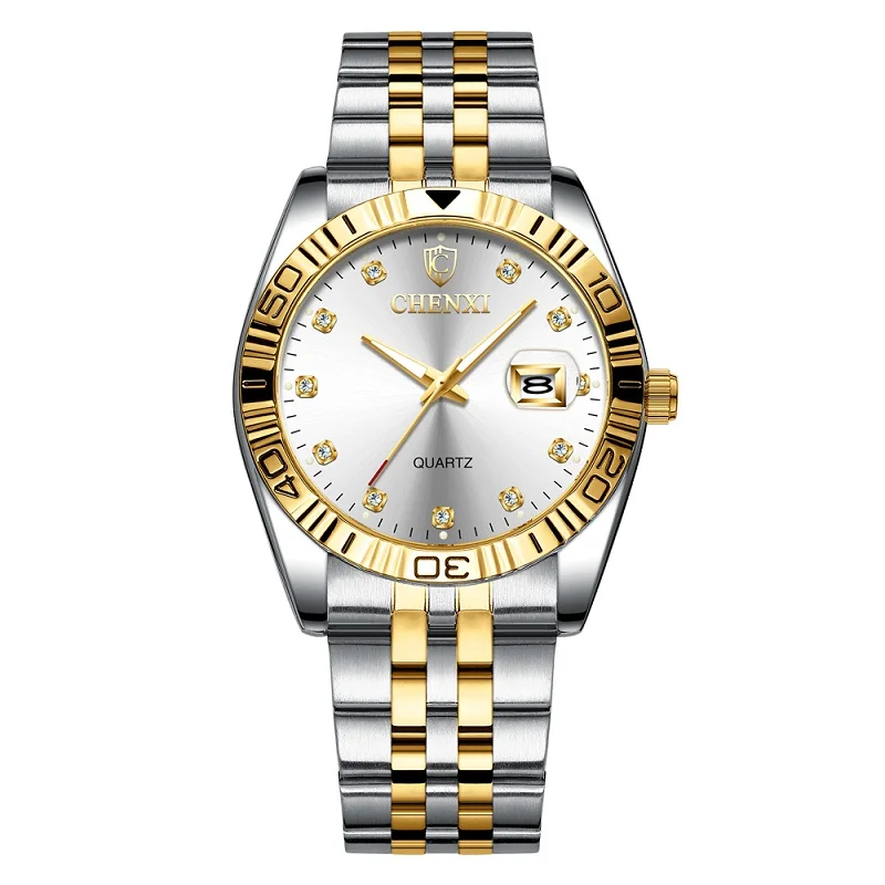 Women Silver White CHENXI женское платье часы золотые нержавеющая сталь наручные часы дамы Стразы модные кварцевые часы Relogio Feminino - Цвет: Women Silver White