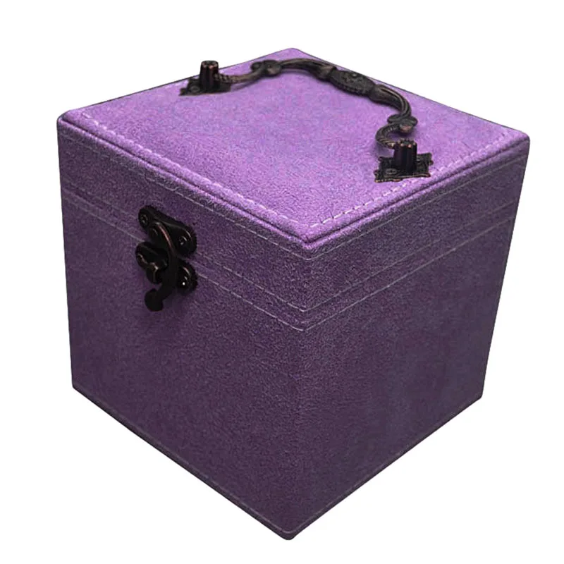 Purple Трехслойная бархатная шкатулка, кольцо, ожерелье, чехол для хранения часов, фланелевый органайзер для макияжа, Женская Подарочная коробка на День святого Валентина - Цвет: Purple