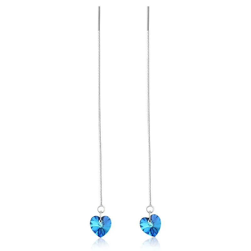 Женские серебряные сережки FNJ длинные синие циркониевый кристалл класса ААА из