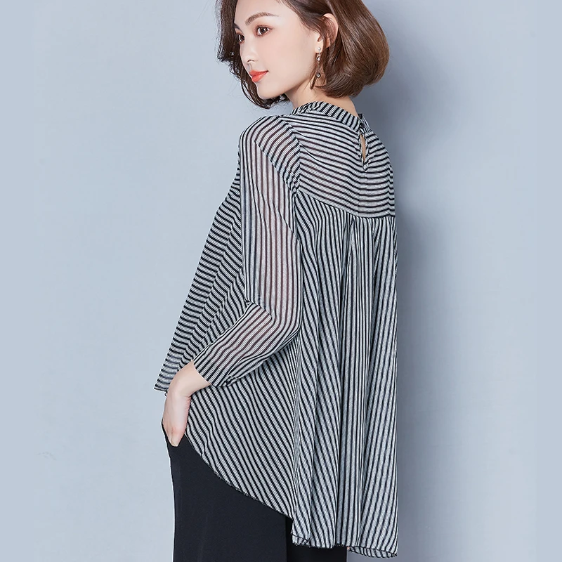 Striped Long Sleeve Sunscreen Blouses Women 2020 New Casual Chiffon Turn-Down Collar Shirt Plus Size Women Clothing Blusas Mujer