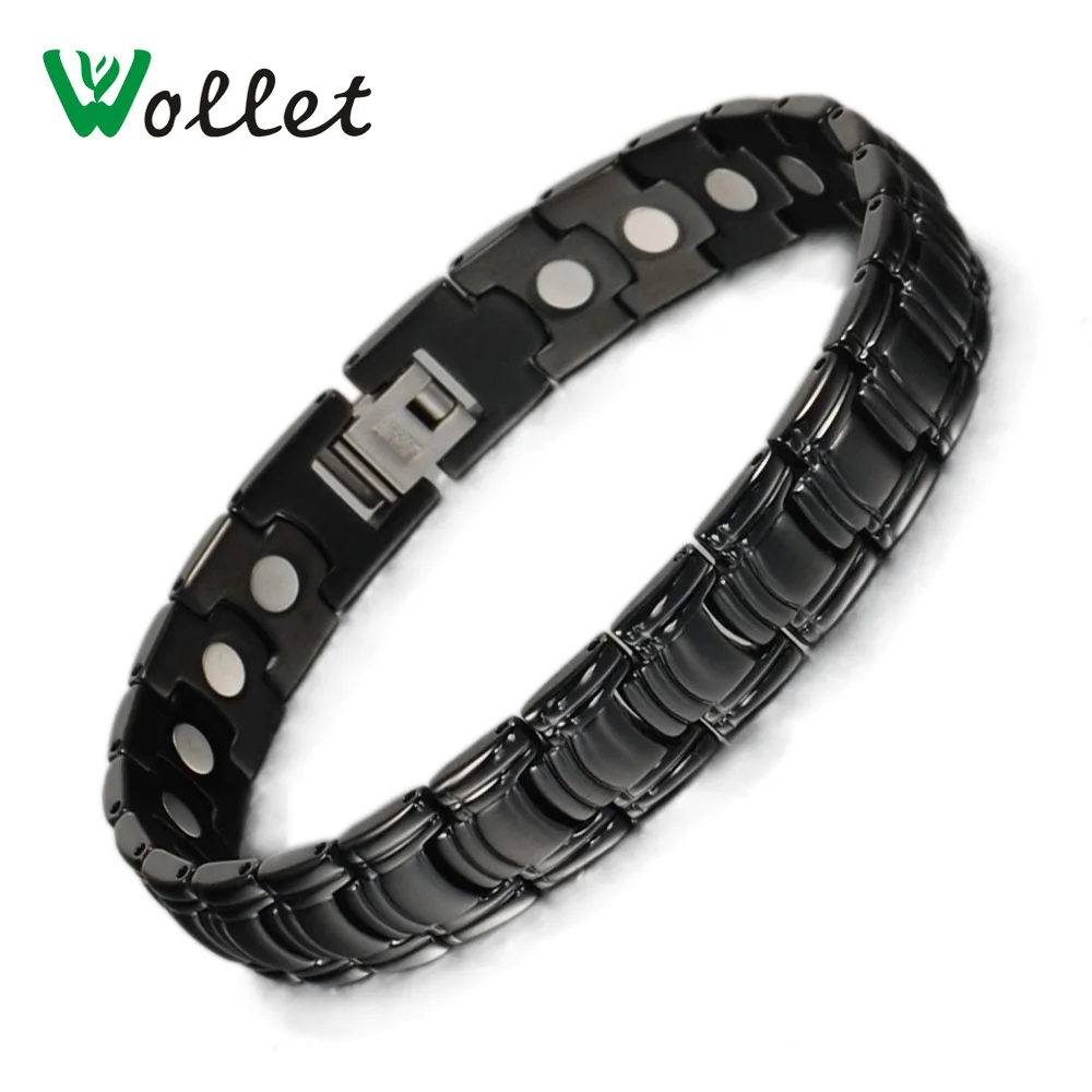 

Wollet Jewelry Black Pure Magnetic Titanium Bracelet Bangle for Men One Row Magnets or 5 in 1 Health Care Healing Energy