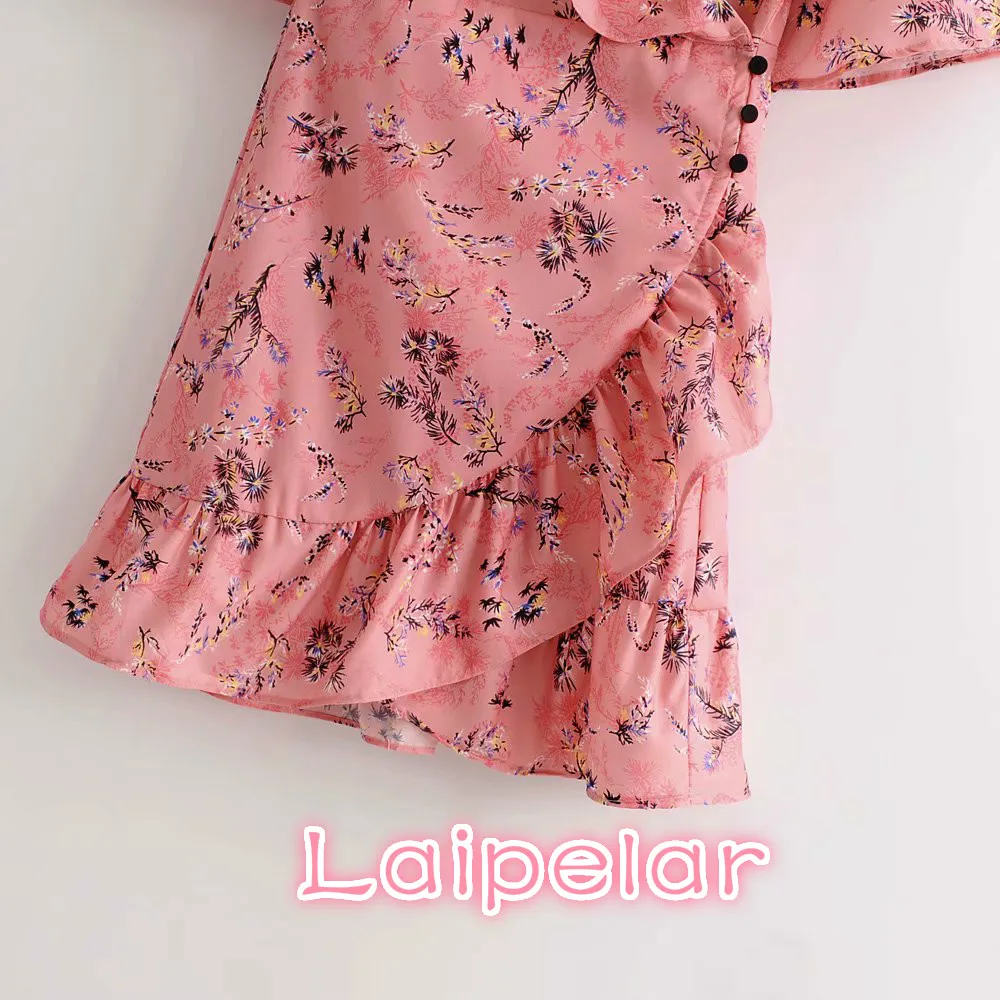 

Korean dress vintage floral printt short sleeve party dress sexy elegant women beach party ruffles casual boho mini dress