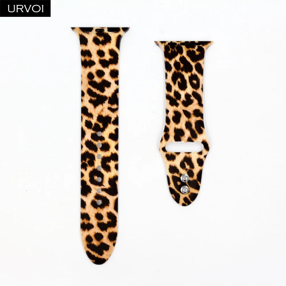 Style C URVOI спортивный ремешок для Apple Watch series 54 3 2 1 граффити живопись силиконовый ремешок для iWatch разноцветные адаптеры Фламинго Леопард - Цвет ремешка: Style C