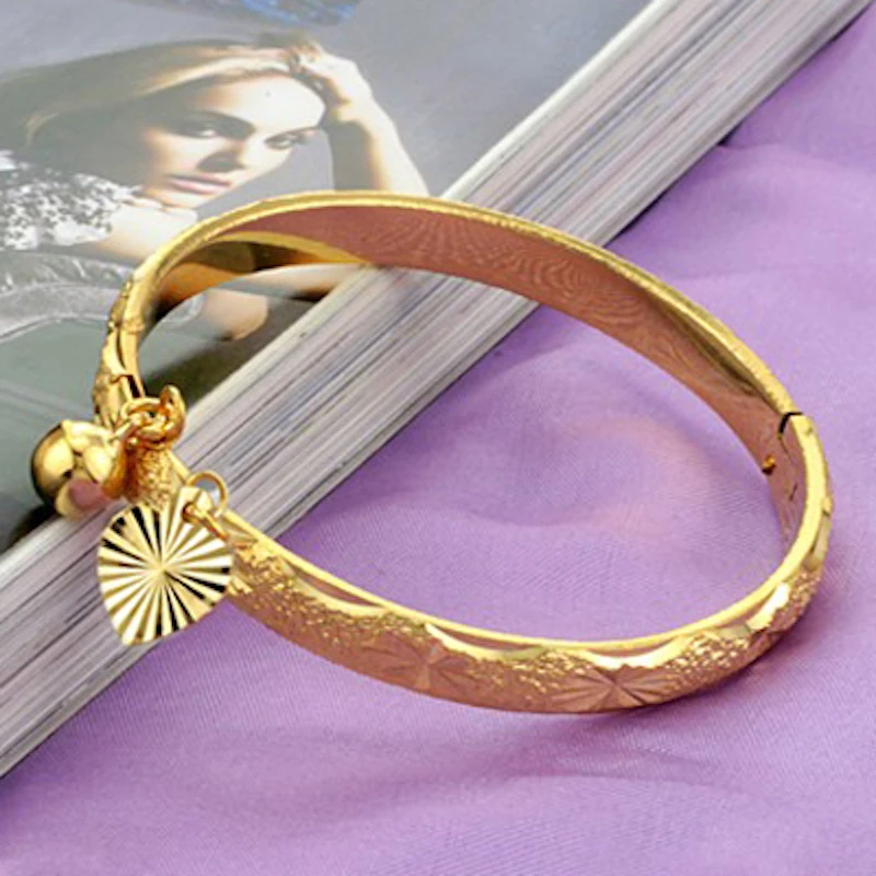 New Gold Bell Heart Pendant Bangle Children Boys Girls Baby Kids Cute Jewelry Gifts Drop Ship | Украшения и аксессуары