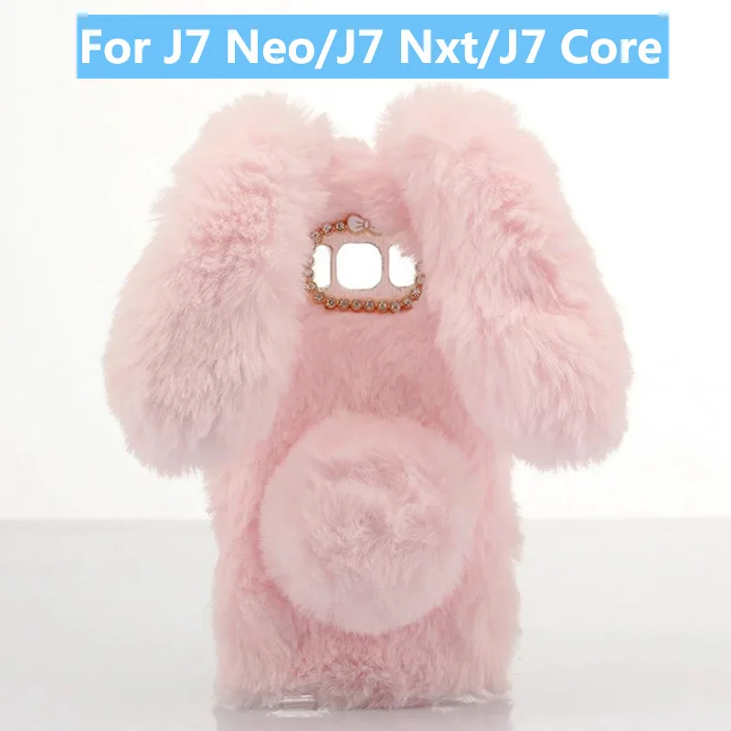 Чехол из ТПУ для Samsung Galaxy J7 NEO J701M Nxt J701F Core Duos плюшевый кролик мягкий мех пушистый
