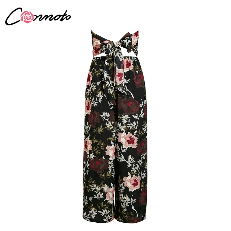 Conmoto, без бретелек, Feminino,, Летний комбинезон, Цветочный, Boho, пляжный комбинезон, широкие, длинные, с открытой спиной, комбинезоны, комбинезоны