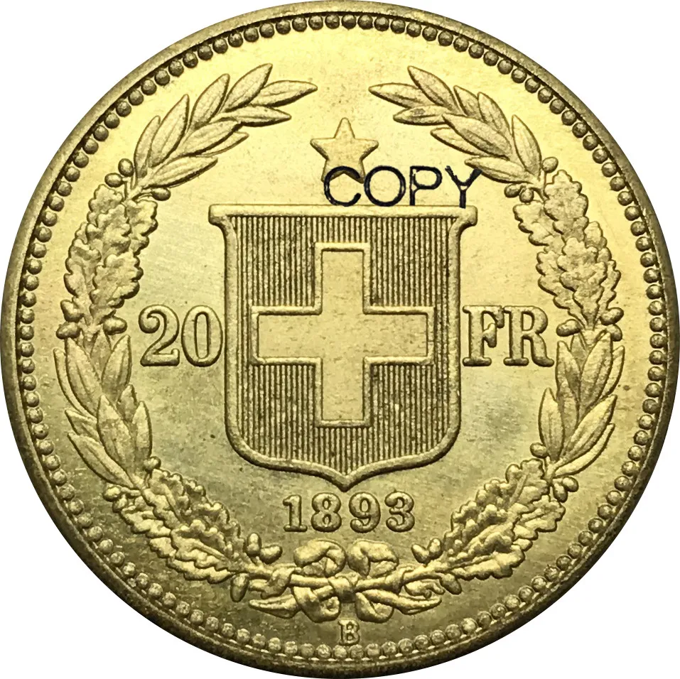 Швейцарская Конфедерация Gondo золотые 20 франков 1893 B латунные копировальные