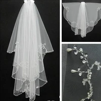 high quality handmade wedding beaded veil with comb 2 layers tulle sequins bridal accessories