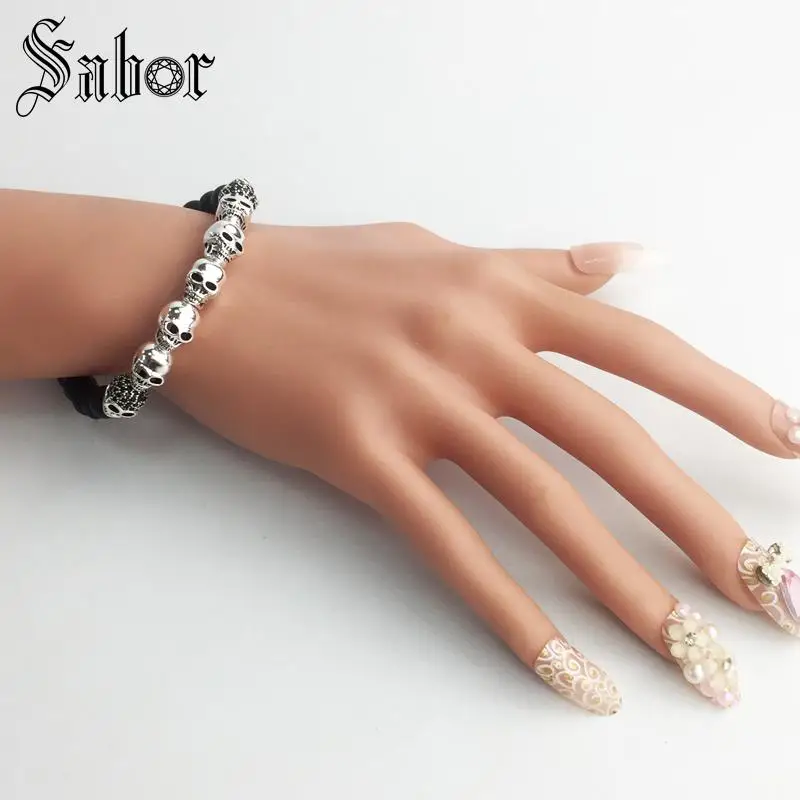 Томас Черный Камень Череп проложить бусы браслет обсидиан Матированный новая