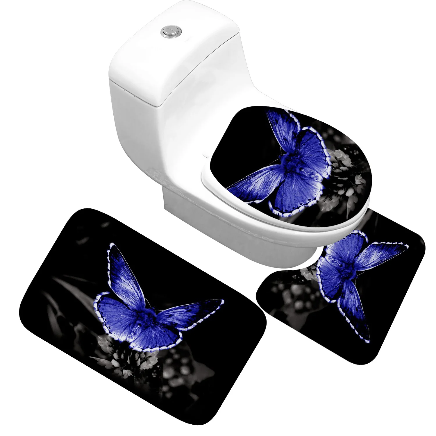 Коврик для ванной танцевальный с бабочками 3 набора декоративный чехол унитаза