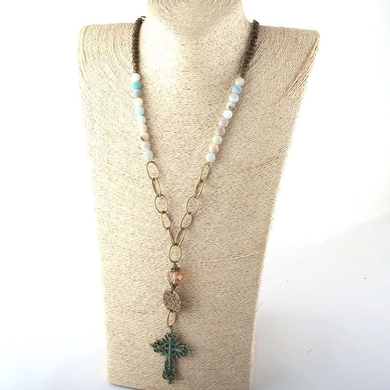 Fashion Jewelry Natural Stone/Chain Metal Cross Pendant Necklaces For Women Ethnic Necklace | Украшения и аксессуары