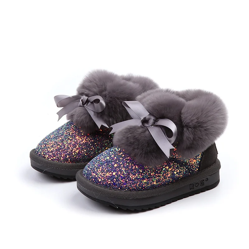 Зима ; детская обувь; Chaussure; кроличья шерсть; блестки; нескользящие школьные зимние сапоги для девочек; очень мягкие и удобные; для детей 1-9 лет