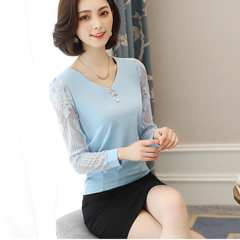 Женская блузка с длинным рукавом Повседневная элегантная шифоновая v образным