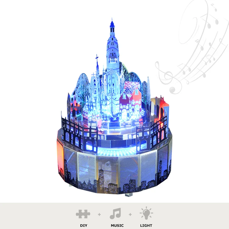 3D металлическая модель-головоломка, музыкальная шкатулка, рождественский подарок, музыка и светильник, музыкальная шкатулка, подарок на день Святого Валентина# замок, стиль, тема, сделай сам, для детей и взрослых