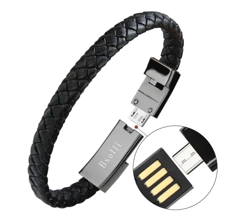 Outdoor Portable Leather Mini Micro USB Bracelet Charger Data Charging Cable Sync Cord For iPhone6 6s Android Type-C Phone |