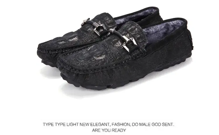 Men Loafers Plush Keep Warm Soft Moccasins Winter Suede Leather Slip On Shoes Casual Mens Fur Flats Gommino Driving Shoes Black