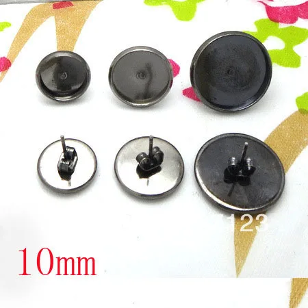 Бесплатная доставка! Заготовки для сережек-гвоздиков черного цвета 10 мм 200