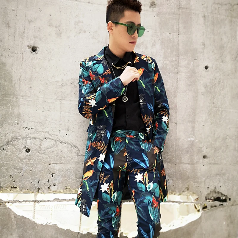 Мужские модные повседневные Костюмы с принтами цветов комплект из 2 предметов