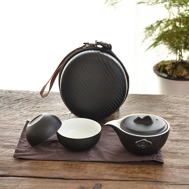 Black TANGPIN керамические чайники gaiwan чайные чашки китайский чайный набор портативный дорожный чайный набор с сумкой для путешествий - Color: Black