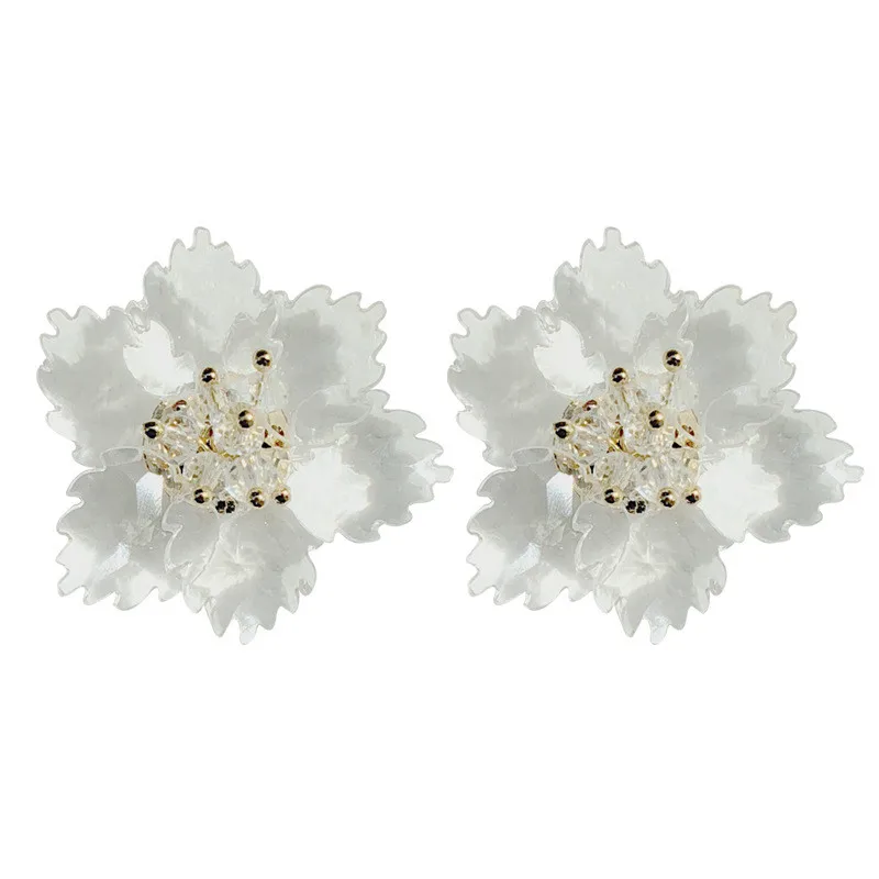 Stud Earrings Корейские Модные прозрачные акриловые цветочные серьги-гвоздики ручной работы для женщин, праздничные вечерние серьги с милыми ушками, Женские Ювелирные изделия - Окраска металла: Stud Earrings