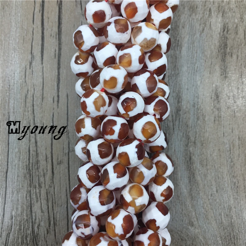 Граненые натуральные тибетские бусины дзи три злых глаза белые футбольные