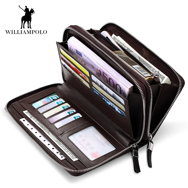 Новинка 2018 брендовый мужской кошелек с двойной молнией сумка из натуральной кожи