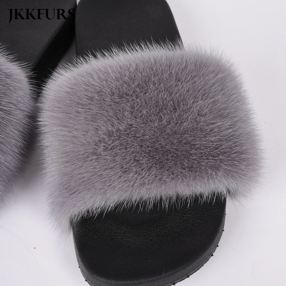 

Women's Real Mink Fur Slides Fluffy Fur 2021 New Arrivals Ladies Sliders Top Quality S6027