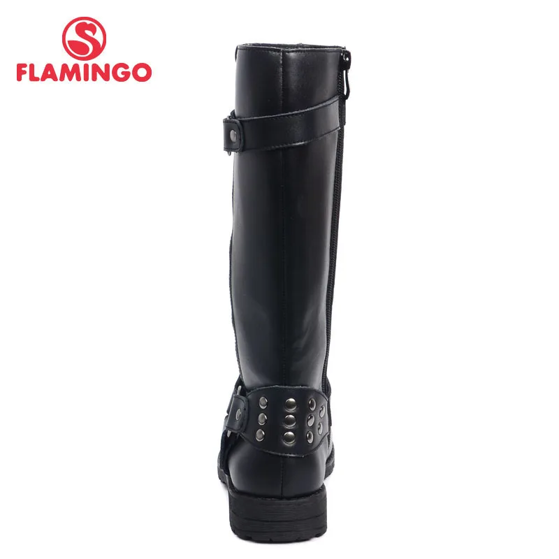 Фламинго Новая коллекция высокое качество осень/зима черный кожаный детская