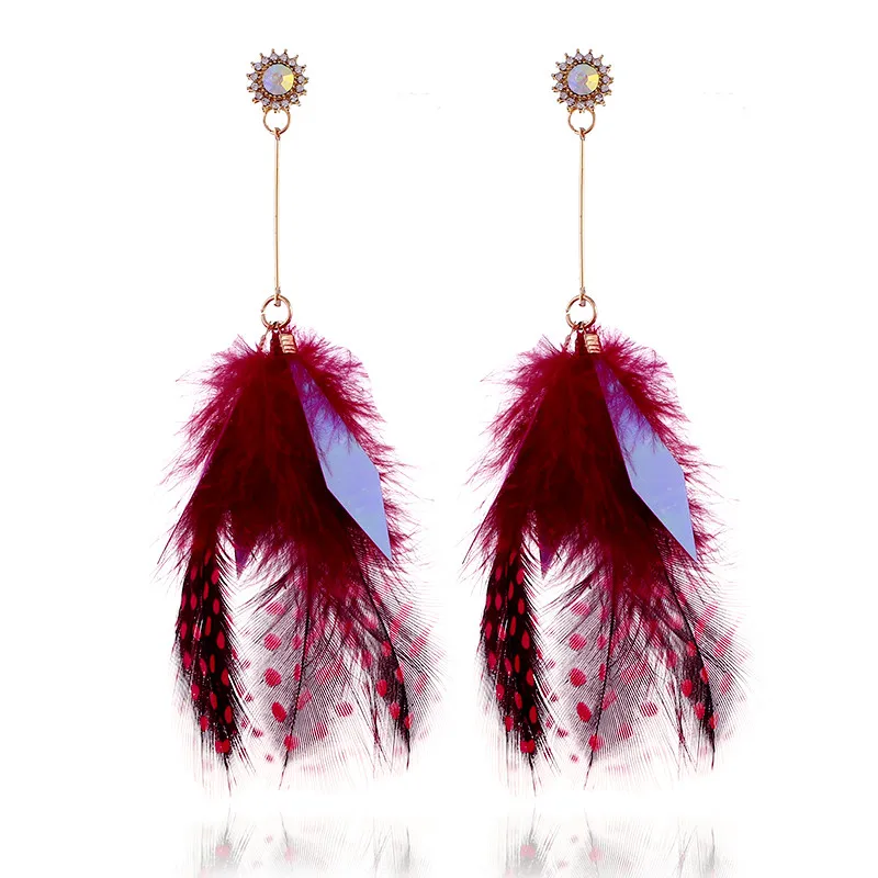 Женские пушистые Серьги с перьями Boho длинные серьги кисточками кристальная
