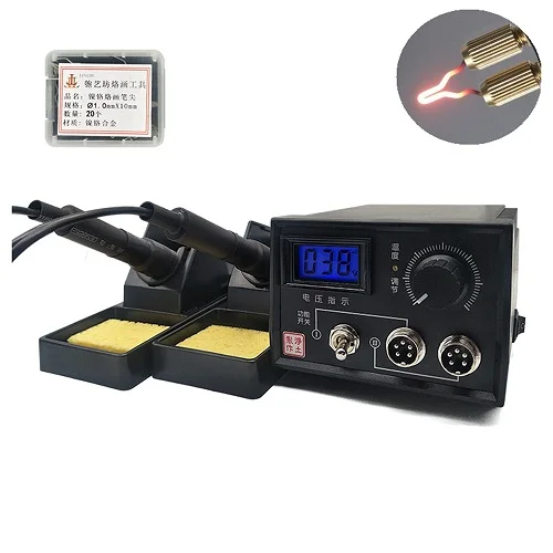 Dual Port Digital 220 В/110 В 60 Вт DIY ремесло многофункциональная пирографическая машина с ручкой для пирографии ручка для сжигания дерева комплекты инструментов для рукоделия - Color: Dual Port Digital