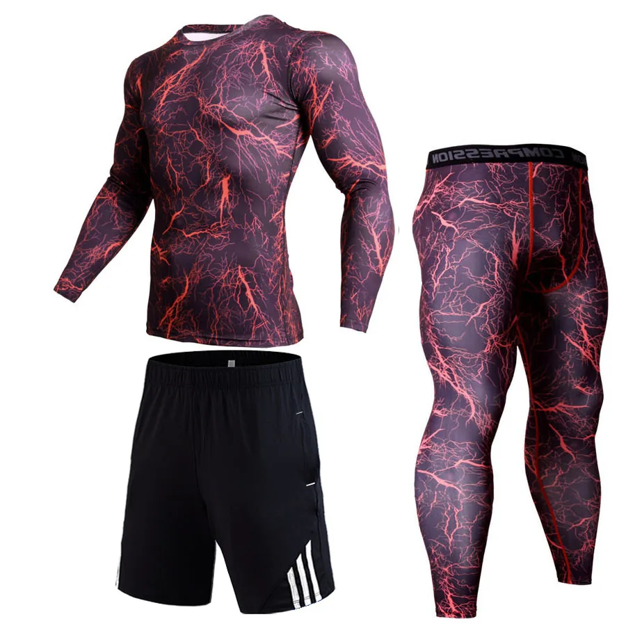 Red 3 pieces Спортивный костюм для бега, новое зимнее Спортивное нижнее белье, теплый милый костюм, спортивный костюм, камуфляж, MMA, тактические шорты, леггинсы, jiu jitsu S-4XL - Цвет: Red 3 pieces