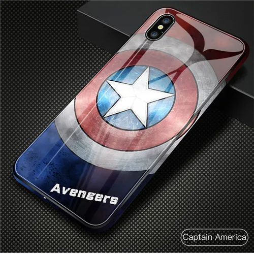 Captain America Роскошный чехол из закаленного стекла для телефона Железный человек Человек-паук чехол для iPhone 11 6 6s 7 8 Plus X XR XS Max задняя крышка чехол Marvel Мстители - Цвет: Captain America