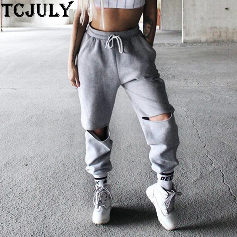 Женские спортивные штаны TCJULY серые повседневные с высокой талией и карманами |