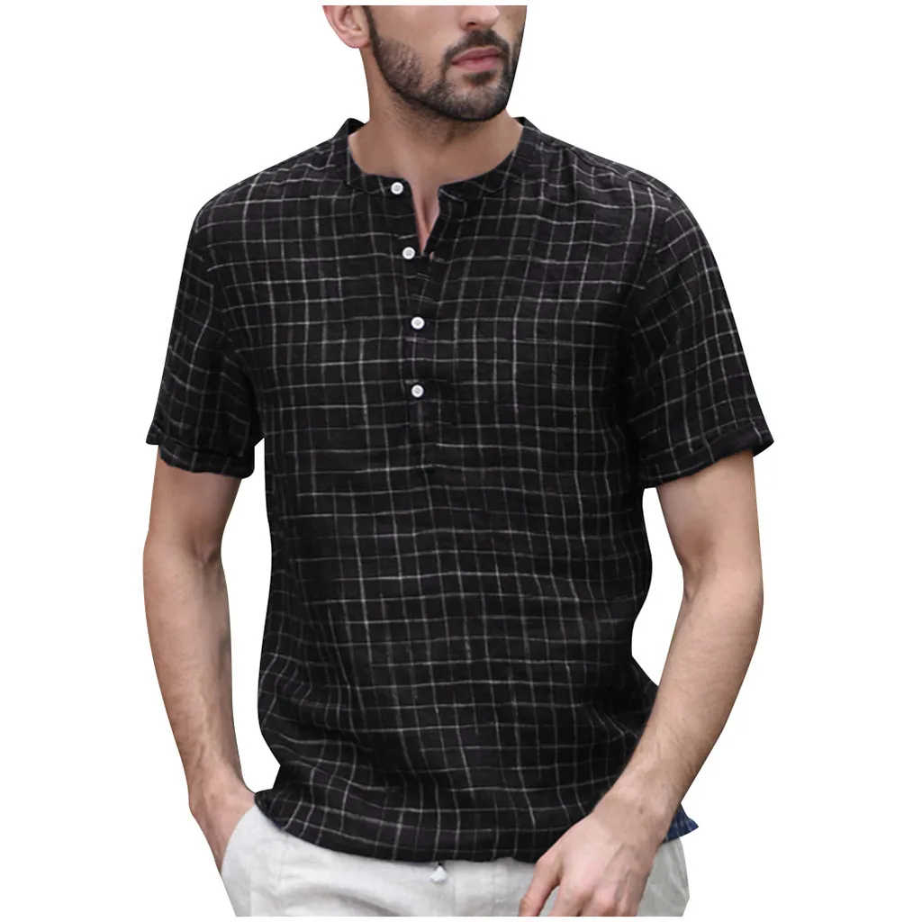Camisa masculina Для мужчин Винтаж Сращивание Кнопка плотный льняной пиджак короткий рукав Ретро Рубашки, Топы, блузки