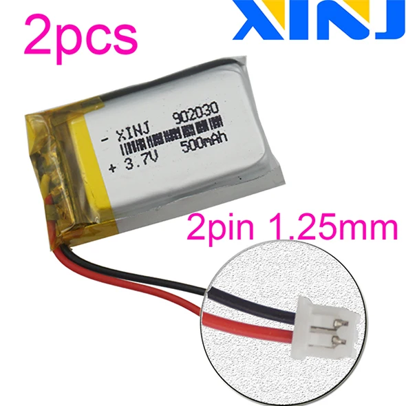 2pin 1.25mm plug XINJ 2 шт. 3,7 в 500 мАч литий-полимерный Батарея 2pin JST-PH 1,0/1,25/1,5/2,0/2,54 мм 902030 для gps Камера гарнитура для умных часов - Цвет: 2pin 1.25mm plug