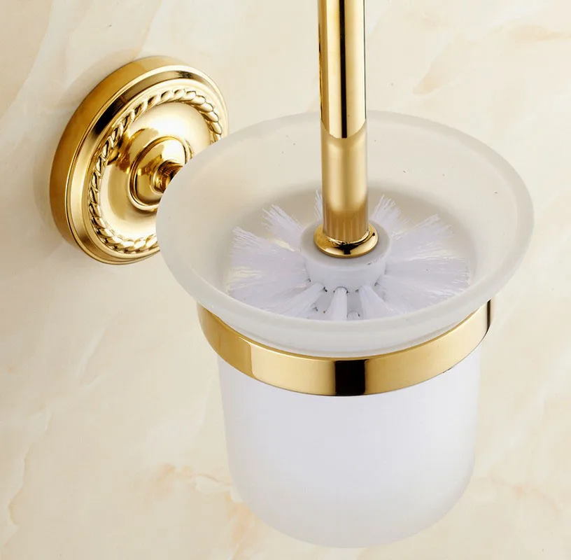 Wall Mounted Luxury Gold Color Brass Bathroom Toilet Brush Holder Set Accessory Single Glass Cup mba596 | Обустройство дома