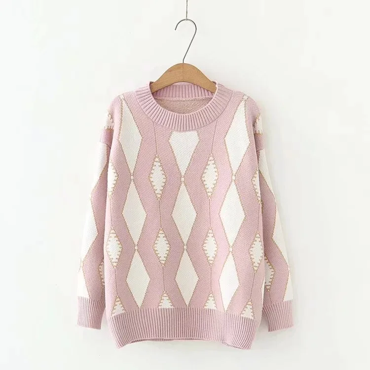 Argyle печати пуловер свитер осень зима 2108 Мори девушка | Женская одежда