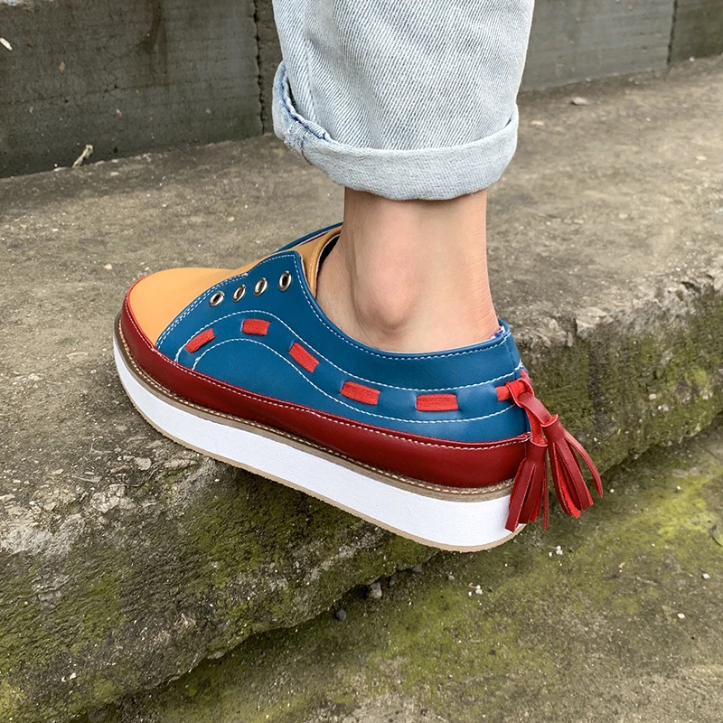 Fujin/лоферы Женская обувь на плоской подошве толстой Модная без застежки