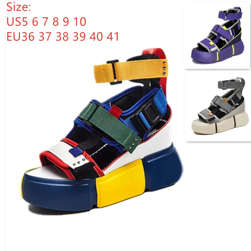 

SWYIVY Shoes Women Sandals Platform 2019 Female Blue Shoes Casual Summer Sandals Wedge Chunky High Heel Sandal Rome Ankle Belt