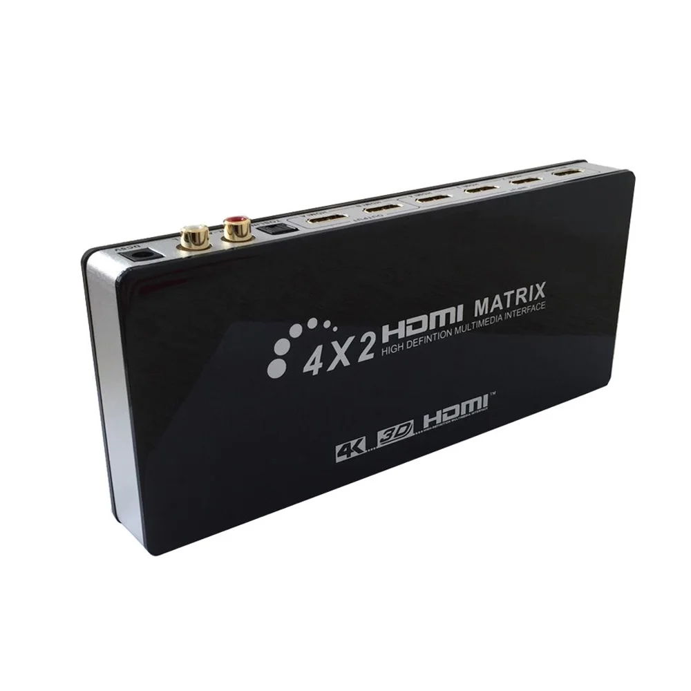 PUZHIJIE HDMI матрица 4X2 переключатель сплиттер с toslink и стерео аудио 4kX 2K/30HZ Поддержка