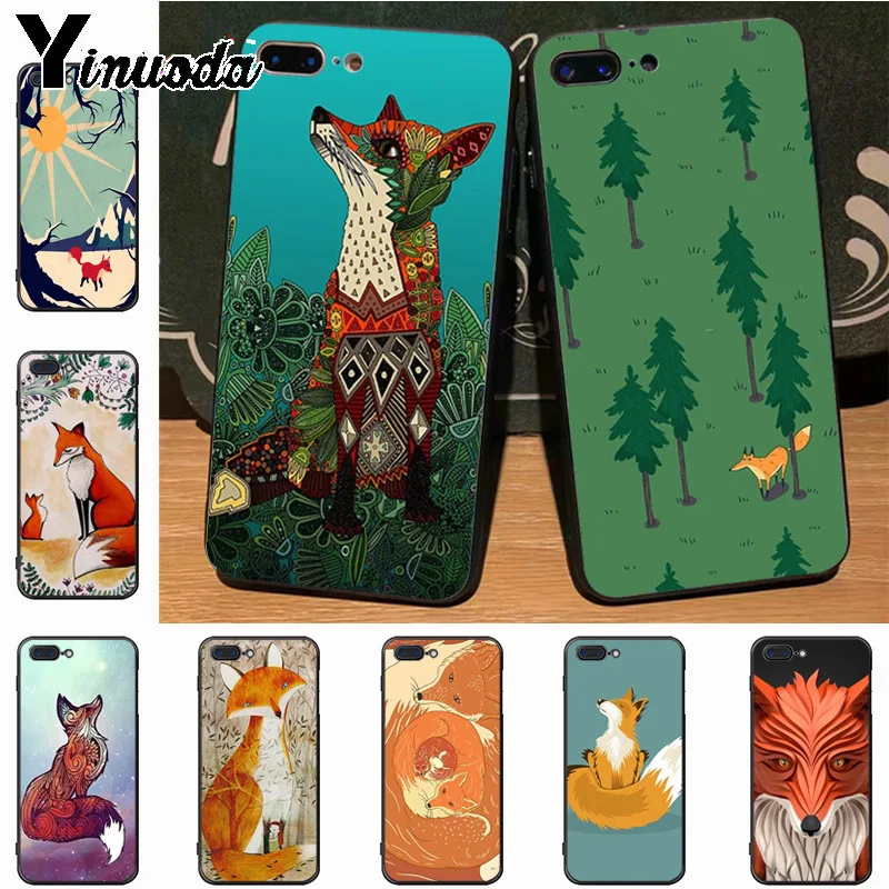 Yinuoda, цветной, Цветочный, лесной, Лисий, животный, модный, дизайнерский, тонкий, черный чехол для iPhone 8, 7, 6, 6S Plus, X, 5S, 11pro, SE, 5C, чехол