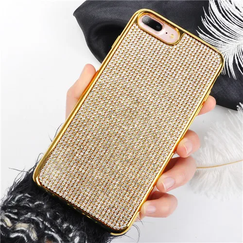 Модный Алмазный чехол для телефона для iphone XS X XS Max XR 6 6s 7 8 Plus, блестящие стразы, мягкий ТПУ чехол, розовое золото, чехол s - Цвет: Gold