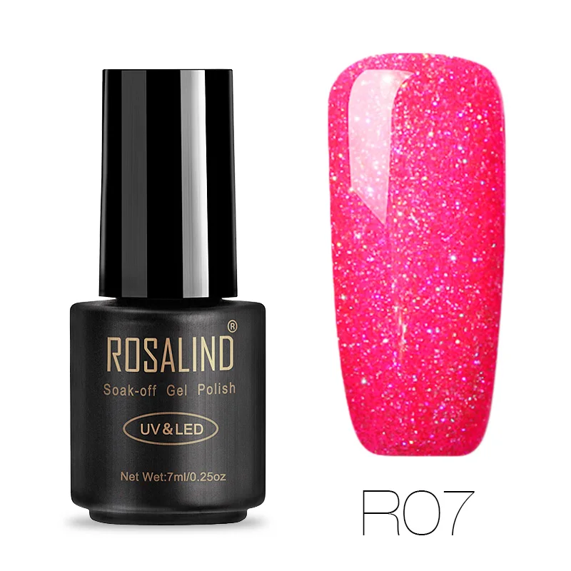 R07 ROSALIND черная бутылка 7 мл Радужный цвет серии гель лак для ногтей Гель-лак художественный лак УФ светодиодный Vernis Полупостоянный Блеск Гель - Цвет: R07