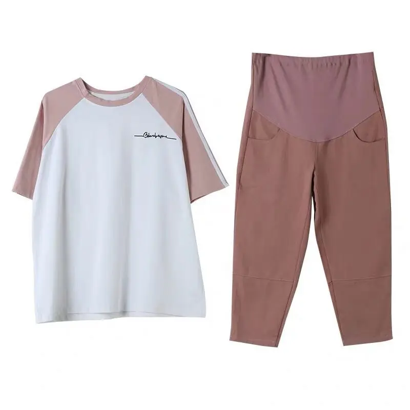 

Летнее платье для беременных, комплект для беременных, платье для беременных с коротким рукавом, топ и штаны, 2020, комплект одежды для беремен...