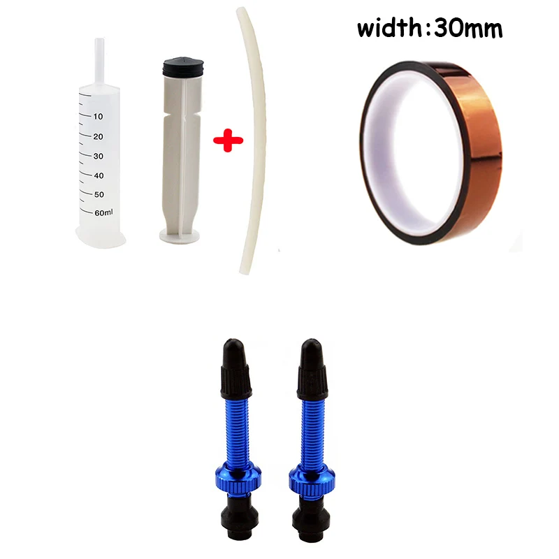 syringe blue 30mm Бескамерный герметик для велосипедных шин, шприц 60 мл, комплект резиновых шлангов/бескамерные клапаны для велоспорта/бескамерная лента для велосипеда для горного велосипеда - Цвет: syringe blue 30mm