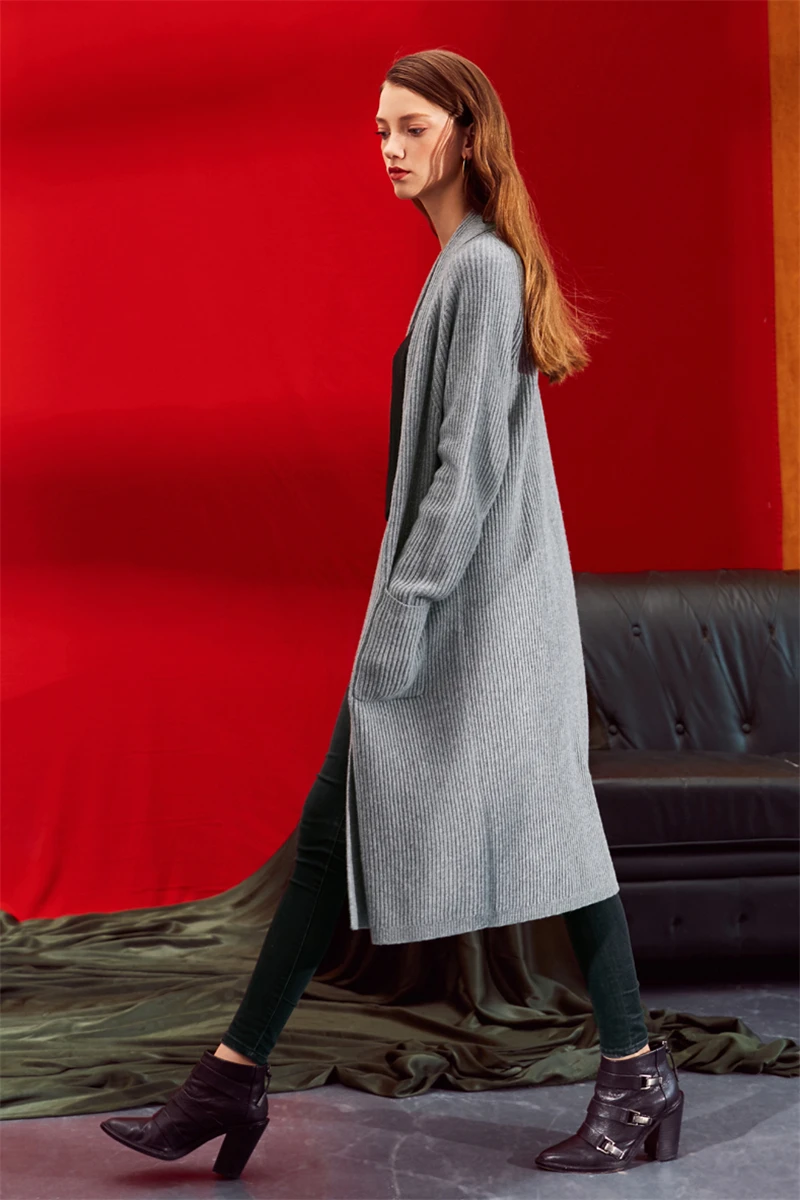 Кашемировый шерстяной вязаный женский модный плотный длинный кардиган свитер