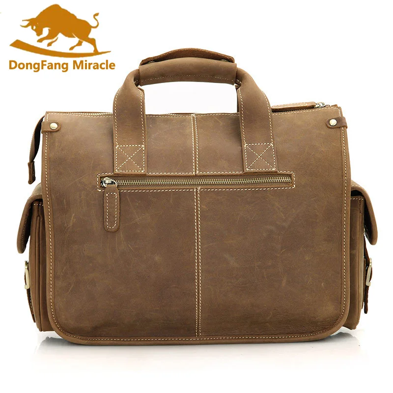 DongFang Miracle 100% натуральная винтажная кожаная сумка портфель для ноутбука Crazy Horse