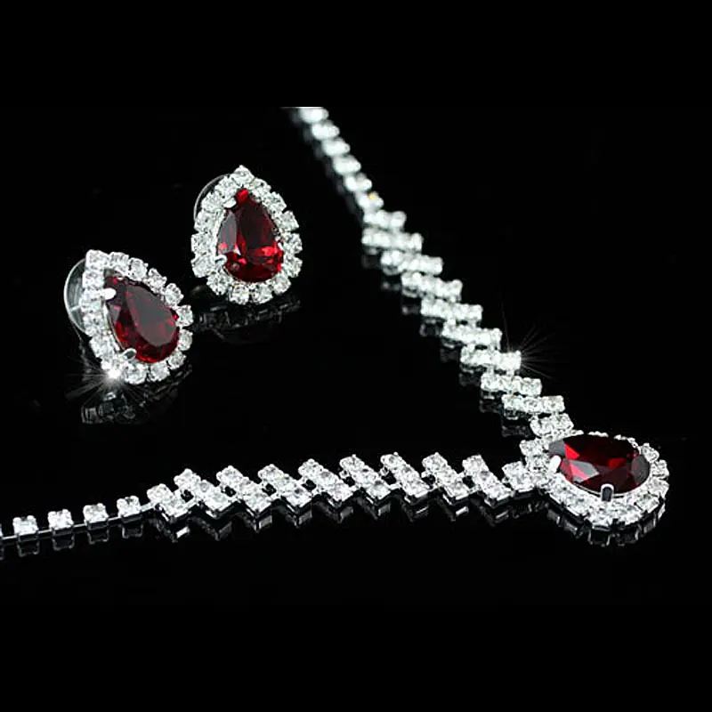 

Bridal Wedding Party Quality Dark Red Crystal Necklace Earrings Set CS1190