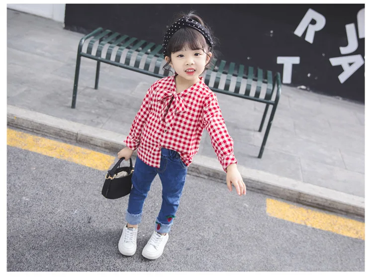 Red plaid Рубашка для мальчиков Блузка для девочек клетчатая Детская рубашка modis Удобная хлопковая Повседневная Мягкая красная рубашка с галстуком для маленьких детей - Цвет: Red plaid